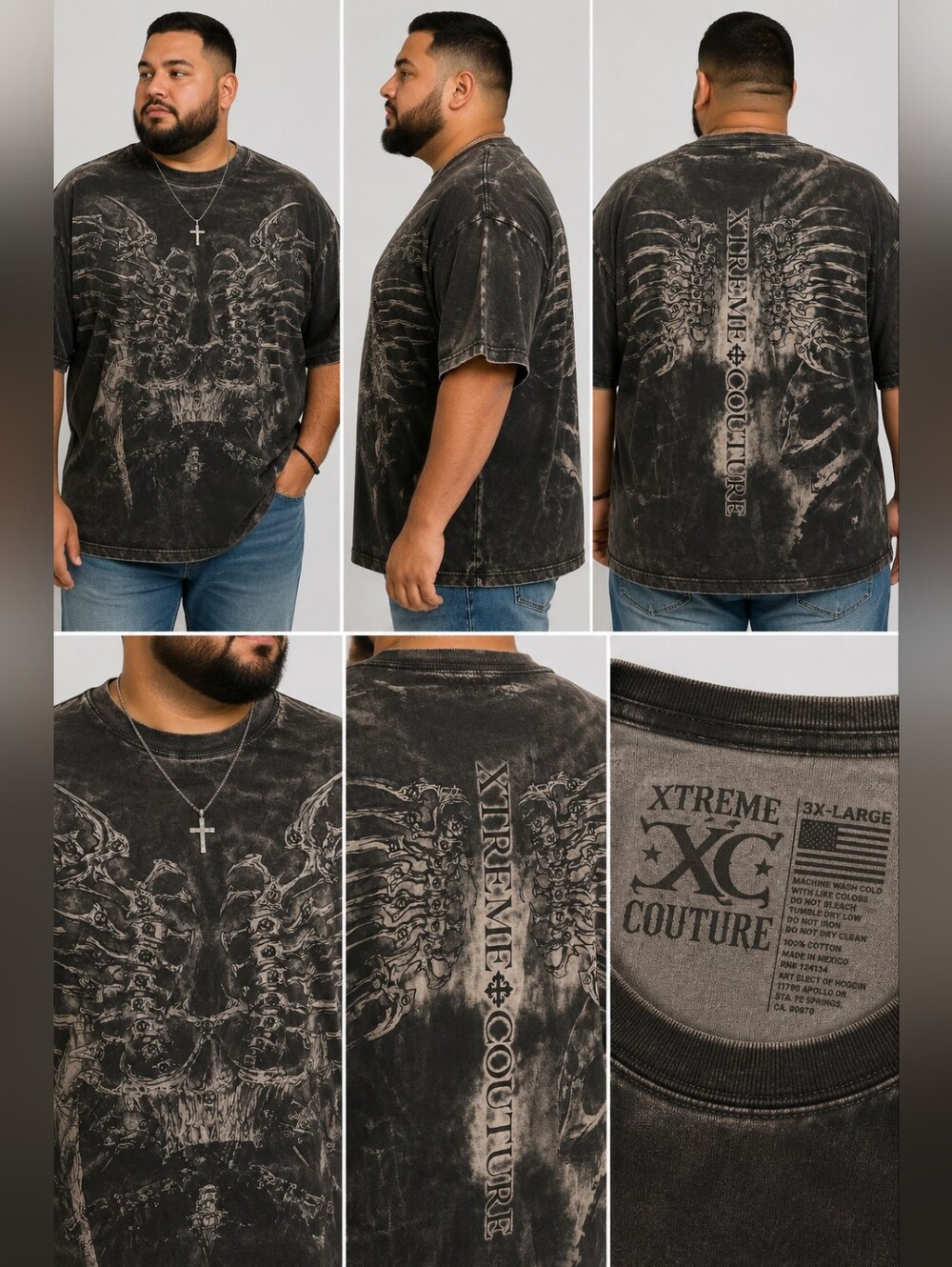 🍏 Xtreme Couture Gothic Skull And Bone Shirt Size 3XL 100% Cotton